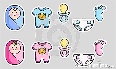 set of icons, stickers newborns Stock Photo
